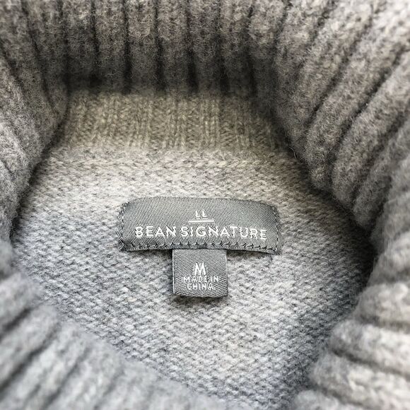 LL Bean Lambs Wool Sweater Mens Medium Cable Knit Chunky Fair Isle Gray - Picture 2 of 9